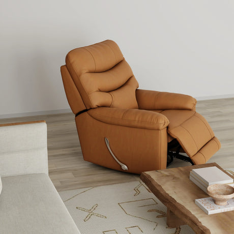 Swivel Glider Recliner With Manual Footrest Brown Leather - Omega Lifestyles