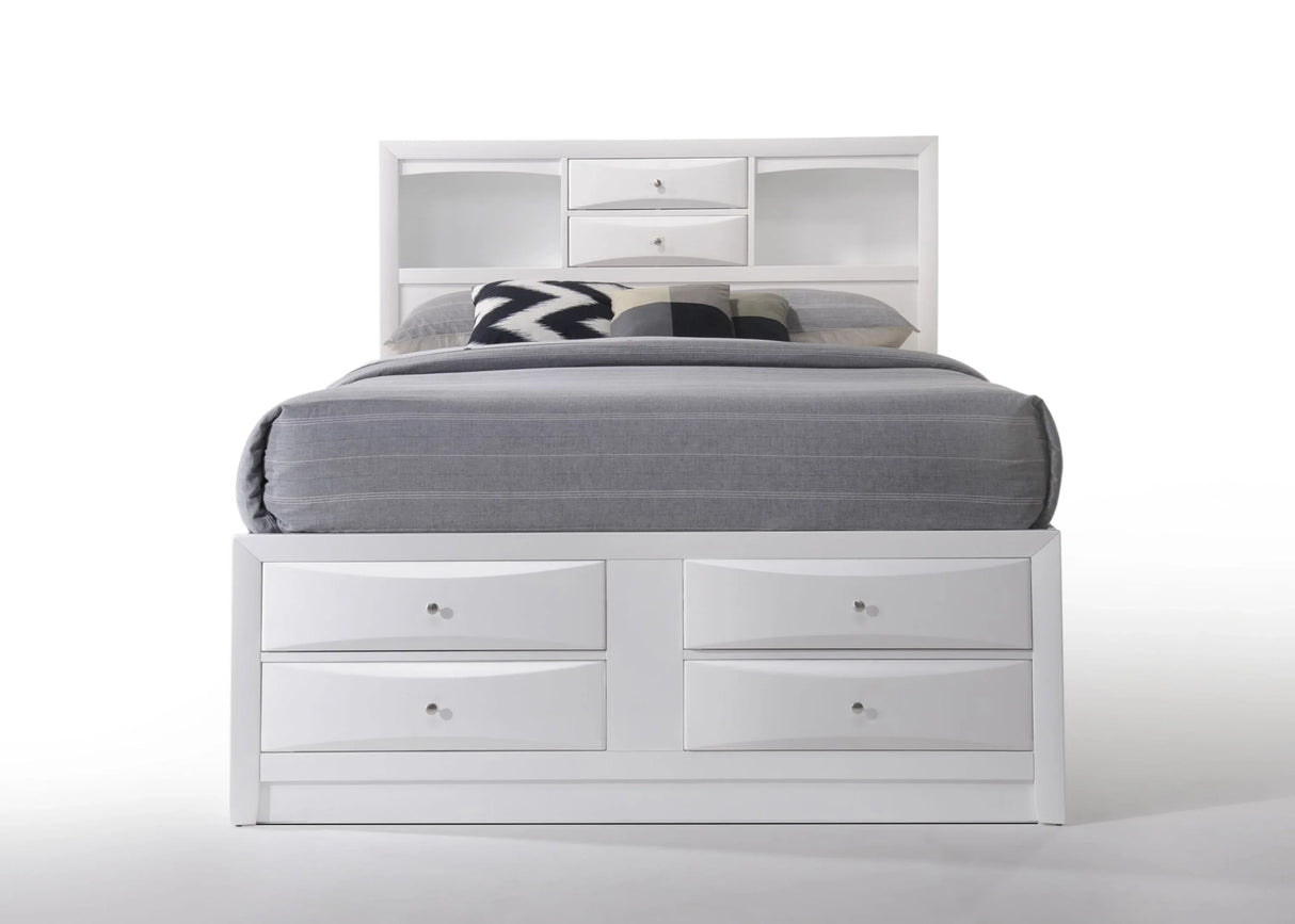 Full Storage Bed White Synthetic Wood Platform Frame - Omega Lifestyles
