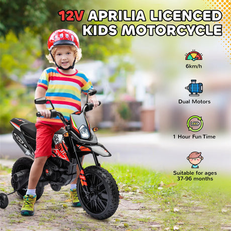 Aprilia Licensed 12V Electric Kids Motorcycle With Training Wheels - Omega Lifestyles