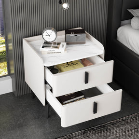 Modern White Nightstand With Marble Top And Drawers - Omega Lifestyles