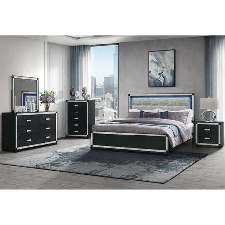 King Modern Charcoal 5-Piece Bedroom Set With LED Lighting - Omega Lifestyles
