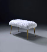 White Faux Fur Armless Backless Gold Finish Bench - Omega Lifestyles
