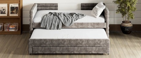 Twin Upholstered Chenille Daybed With Trundle And Drawers - Omega Lifestyles