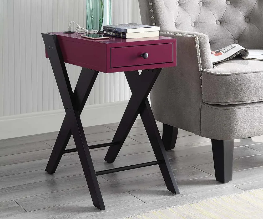 Modern Wood Accent Table With USB Port And Drawer - Omega Lifestyles