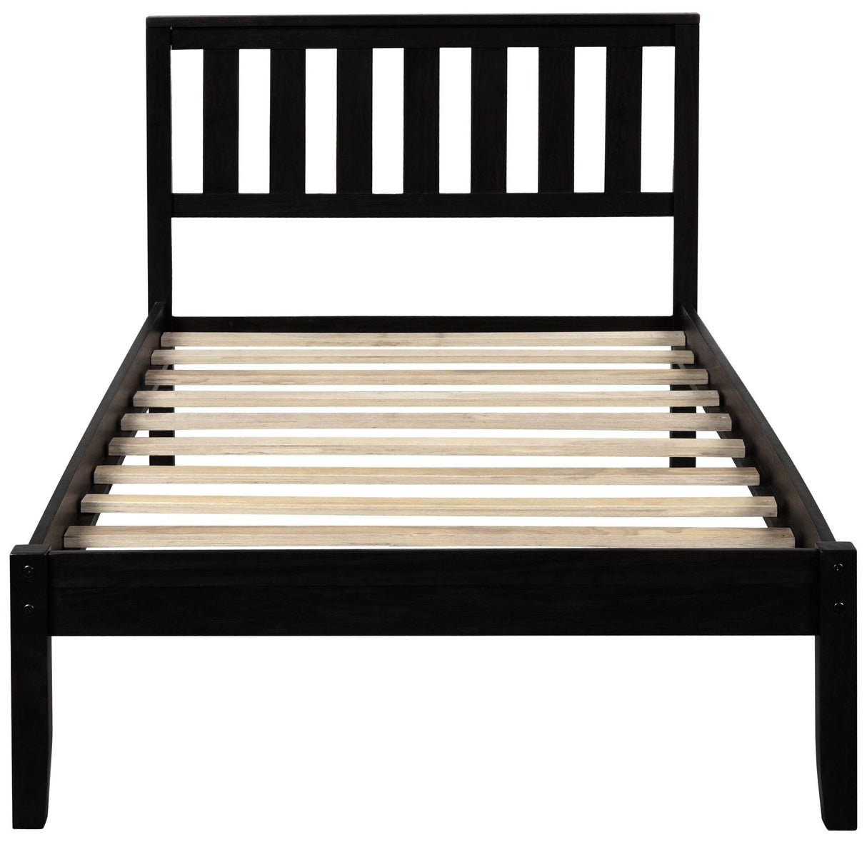 Twin Espresso Solid Wood Platform Bed With Headboard - Omega Lifestyles