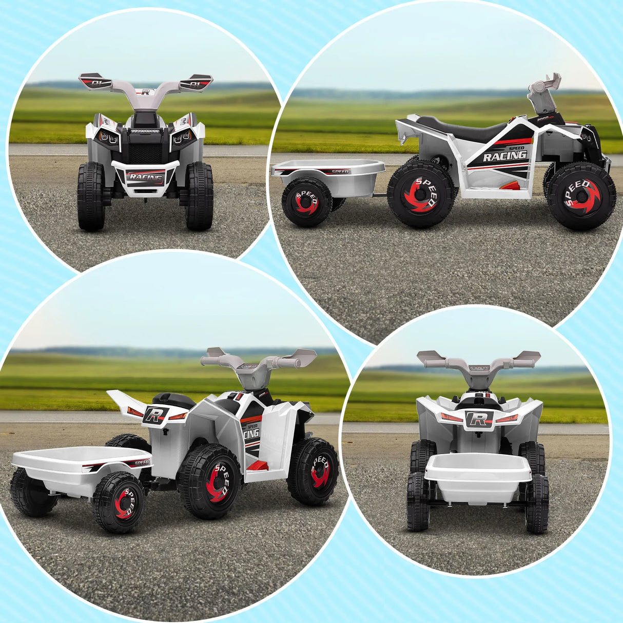 Kids Electric ATV Ride-On With Cargo Trailer - Omega Lifestyles
