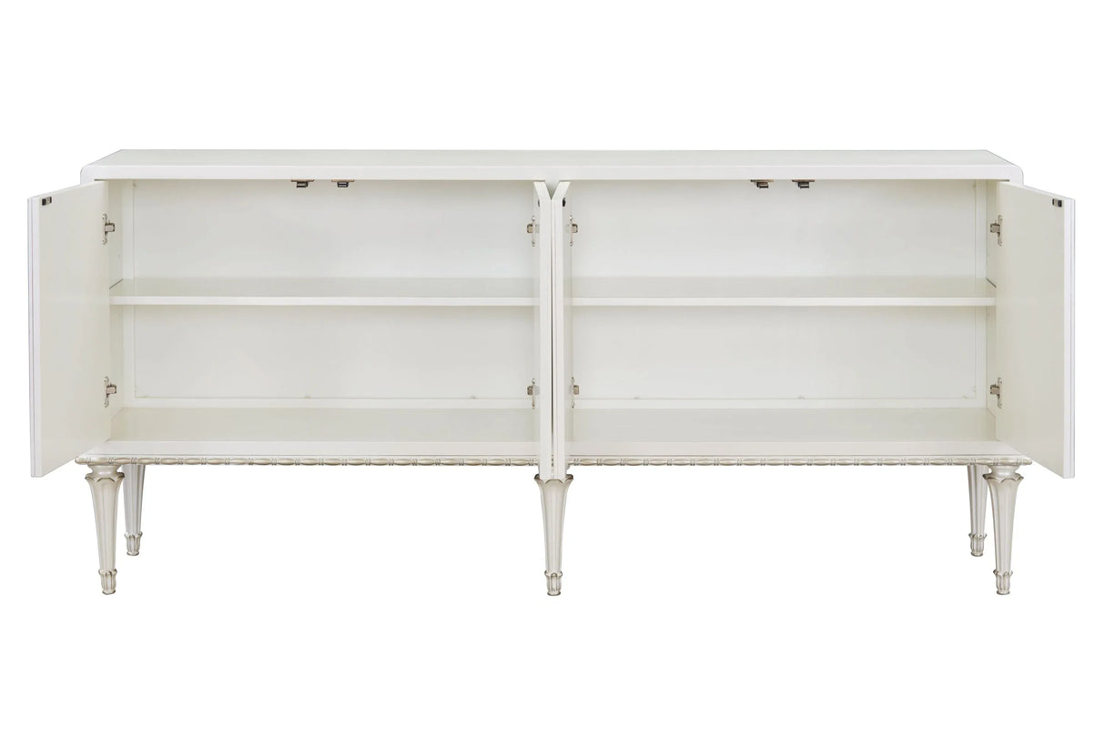 French Provincial Pearl White Silver Console Cabinet - Omega Lifestyles
