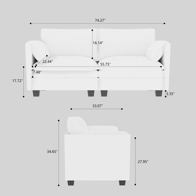 Mid Century Modern Beige Fabric Loveseat Sofa - Omega Lifestyles
