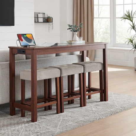 4-Piece Cherry Wood Bar Table Set With Power Outlets - Omega Lifestyles