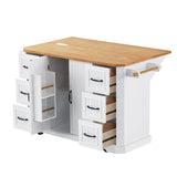Rustic White Rubber Wood Rolling Kitchen Island Cart - Omega Lifestyles