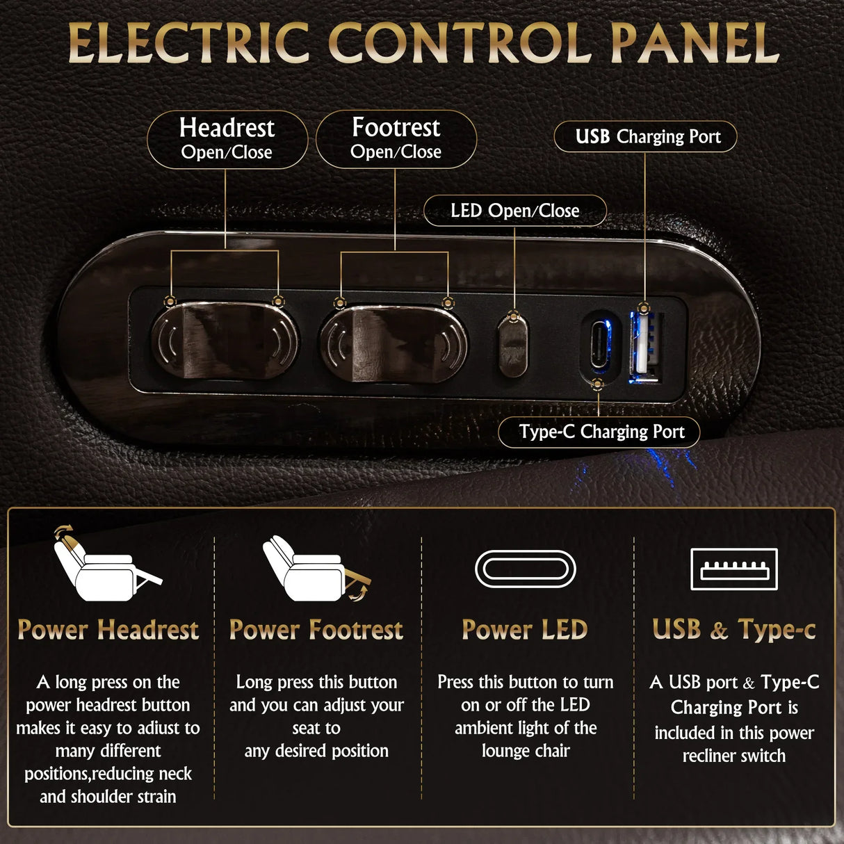 Ultra-Plush Genuine Leather Power Recliner With RGB Lighting - Omega Lifestyles