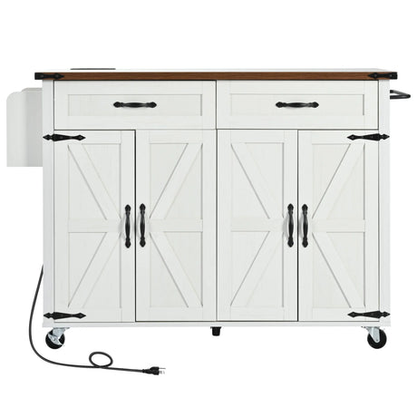 Farmhouse Style Rolling Kitchen Island With Power Outlet - Omega Lifestyles