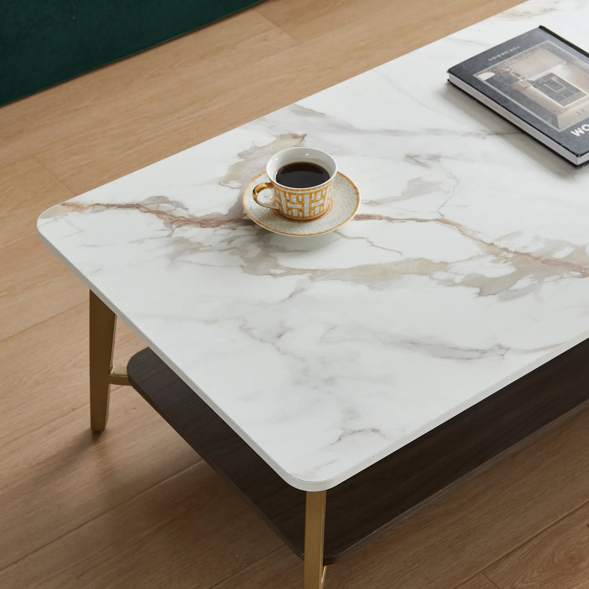 Golden White MDF Metal Frame Rectangular Coffee Table - Omega Lifestyles