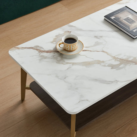 Golden White MDF Metal Frame Rectangular Coffee Table - Omega Lifestyles