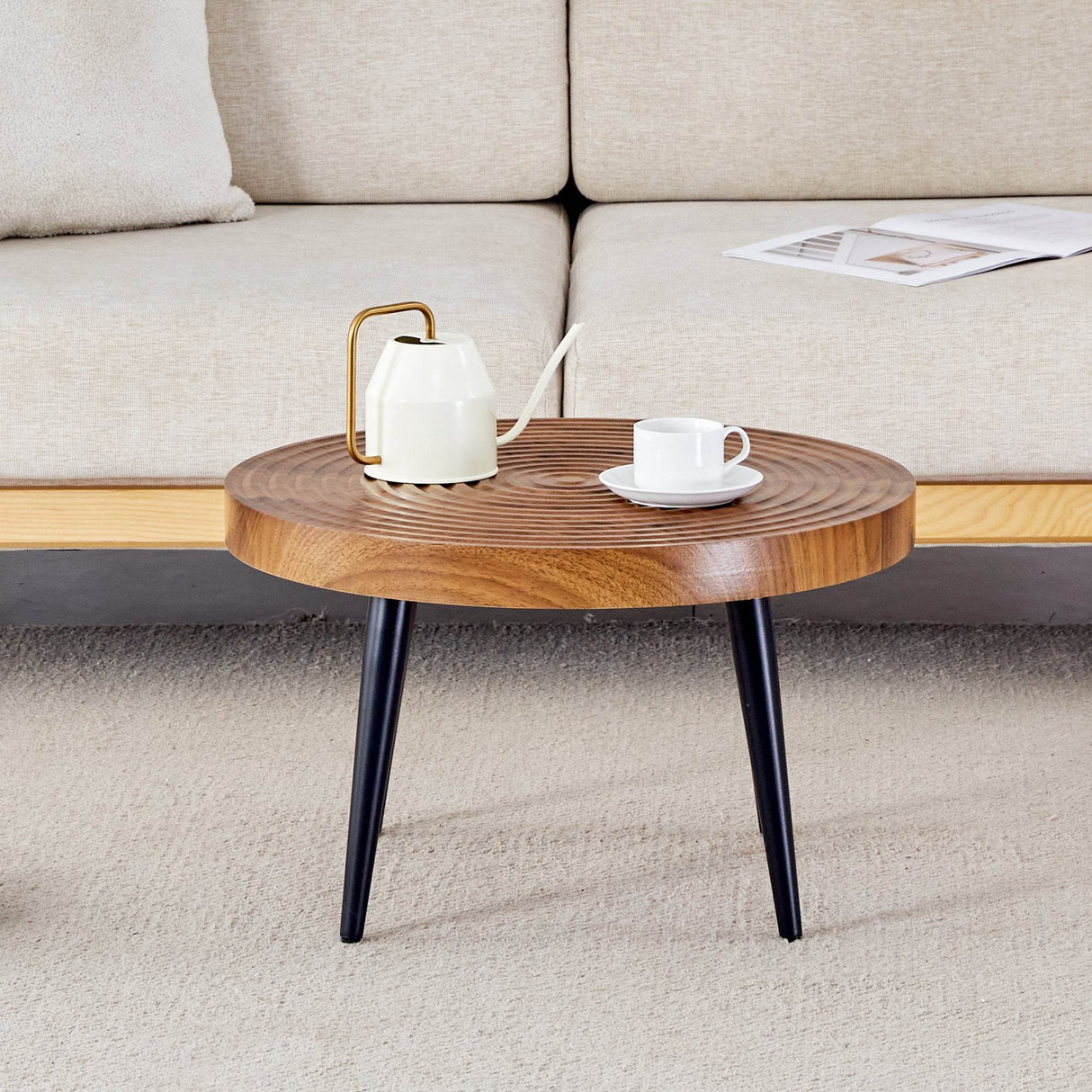 Natural Wood Grain Texture Round Coffee Table - Sleep Galleria