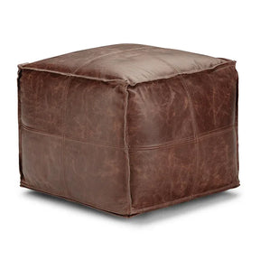 Square Distressed Buffalo Leather Multiuse Pouf Stool - Omega Lifestyles