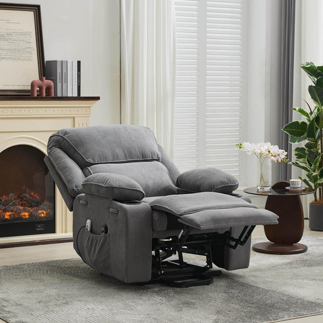 Medium-Firm Corduroy Remote-Controlled Heating Massage Recliner - Omega Lifestyles