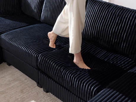 Convertible U-Shaped Corduroy Fabric 4-Seat Sofa - Omega Lifestyles