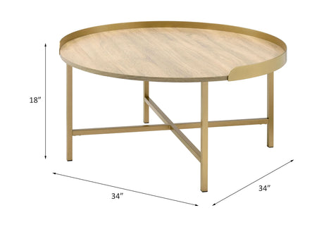 Contemporary Oak And Gold Round Tray Coffee Table - Omega Lifestyles