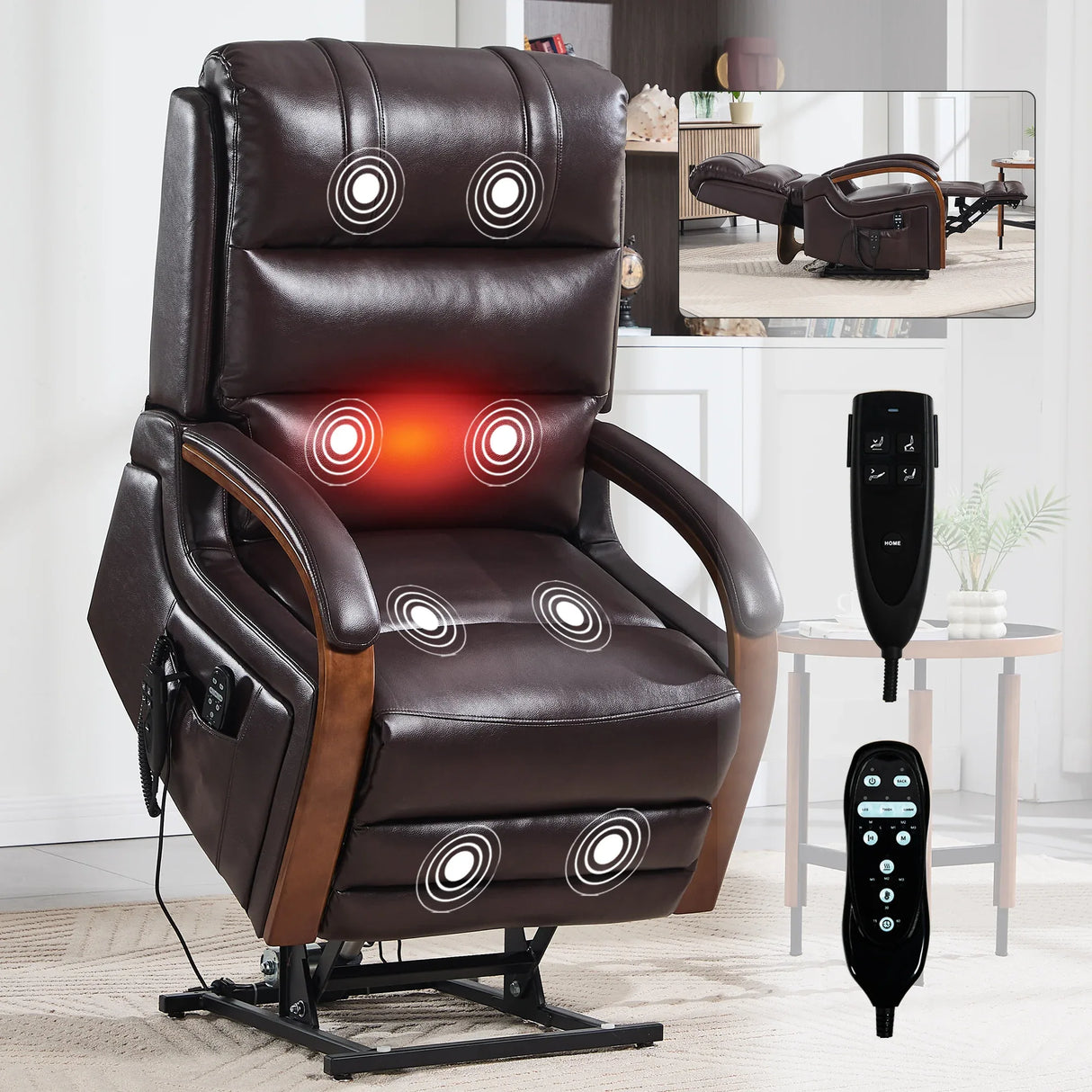 Power Lift Recliner Chair Faux Leather Massage Heat - Omega Lifestyles