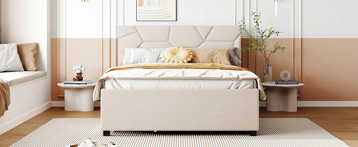 Full Upholstered Platform Bed With Trundle And Drawers Full - Omega Lifestyles