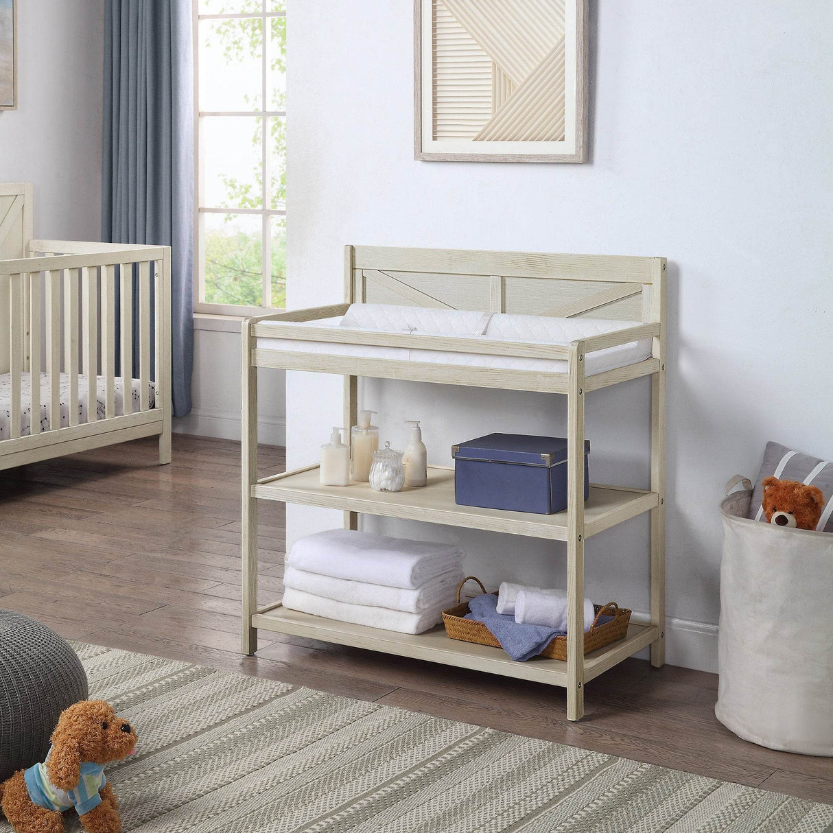 Solid Wood Gray Baby Changing Table With Safety Rails