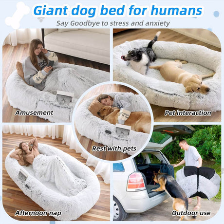 Orthopedic Washable Faux Fur Human Dog Bed 14-Inch - Sleep Galleria