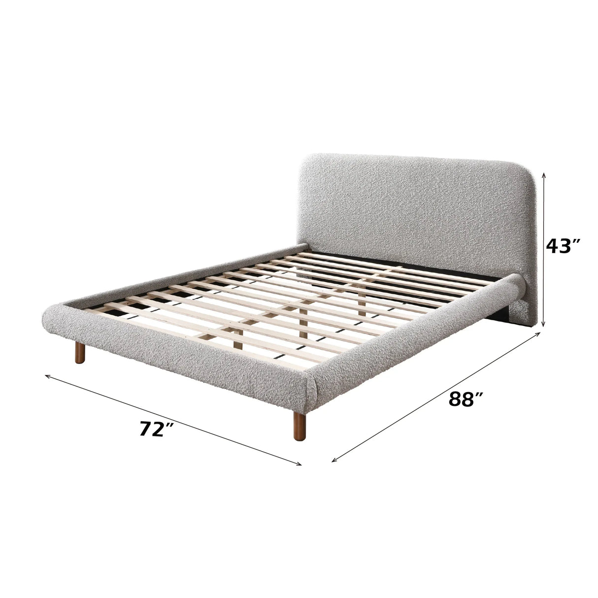 Queen Upholstered Gray Boucle Wooden Bed Frame - Omega Lifestyles