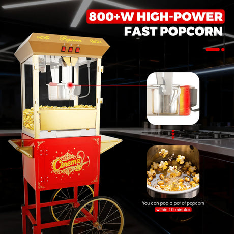 Commercial 16Oz Stainless Steel Popcorn Machine With Cart - Omega Lifestyles