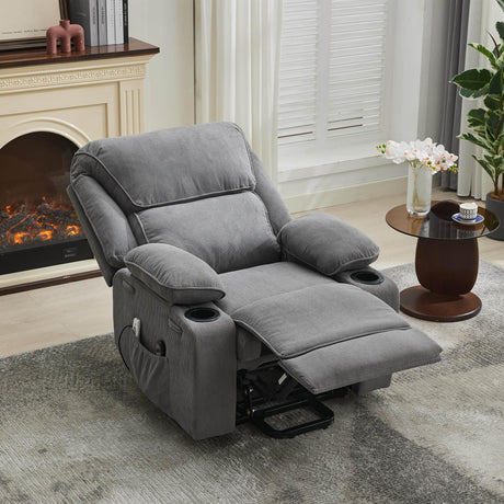 Medium-Firm Corduroy Remote-Controlled Heating Massage Recliner - Omega Lifestyles