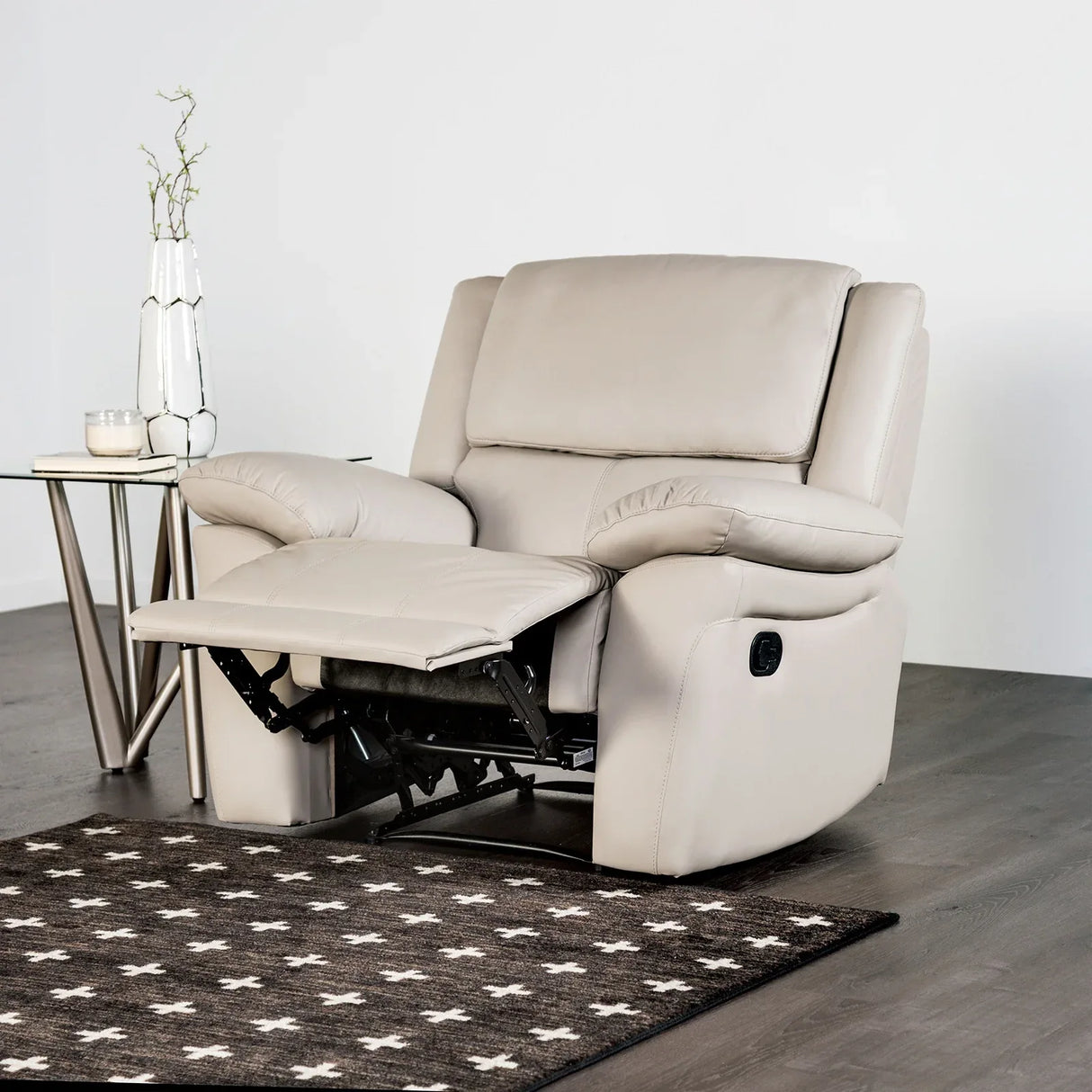 Transitional Off-White Leather Match Pillow Top Glider Chair - Omega Lifestyles