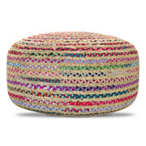 Multicolor Jute Handwoven Large Round Pouf Seat - Omega Lifestyles