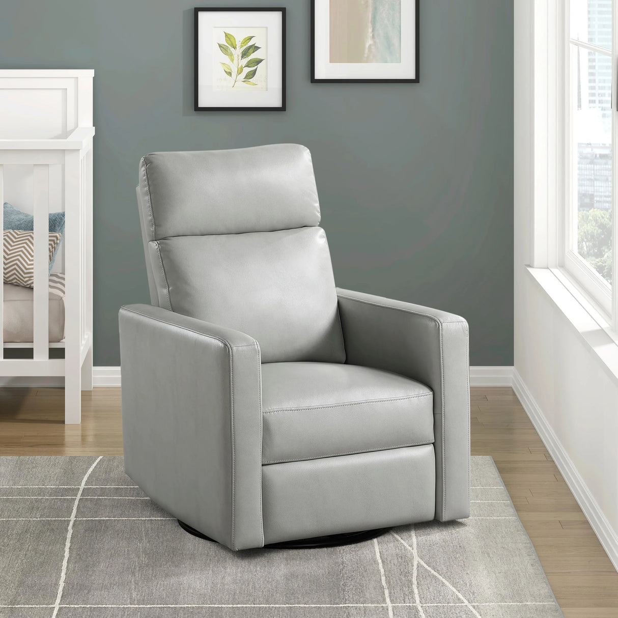 Contemporary Smoke Faux Leather Swivel Gliding Recliner Chair - Omega Lifestyles