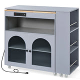Rolling Kitchen Island With Extended Table Power Outlets LED Lights - Omega Lifestyles