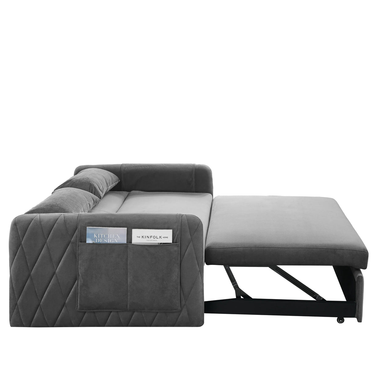 Velvet Convertible Pull-Out Sofa Bed With Pillows - Omega Lifestyles