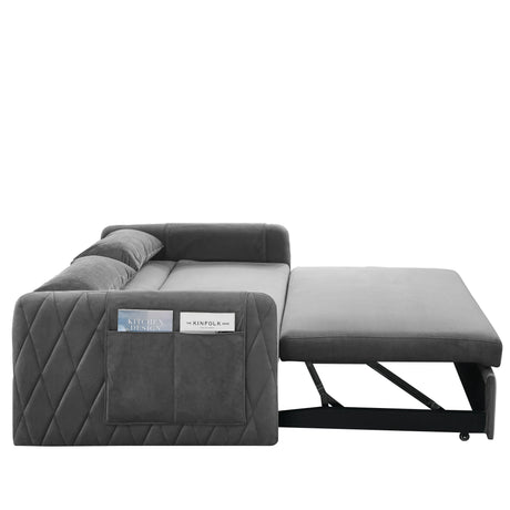 Velvet Convertible Pull-Out Sofa Bed With Pillows - Omega Lifestyles
