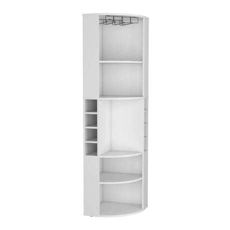Modern White Corner Bar Cabinet With Five Shelves - Omega Lifestyles