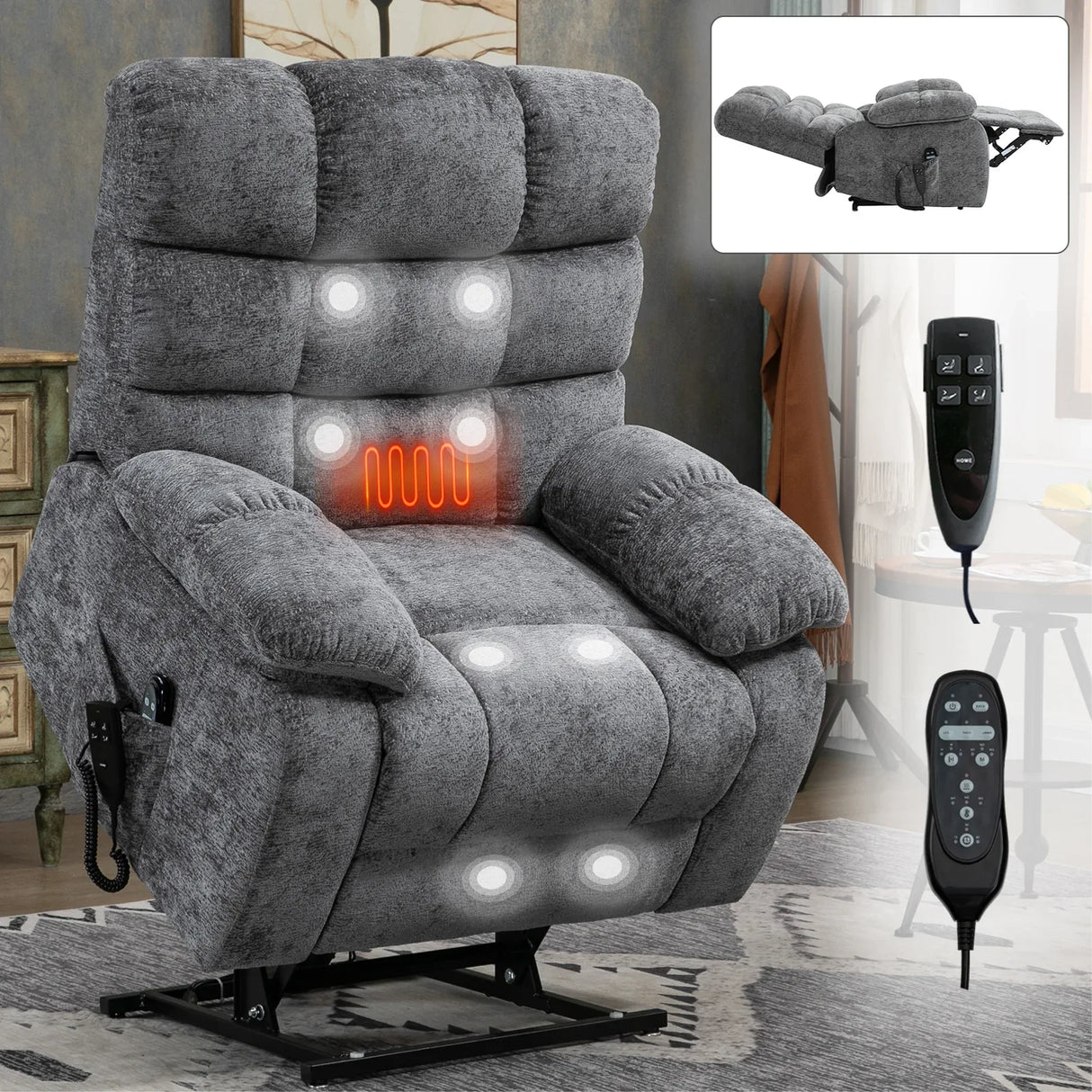 Medium-Firm Power Lift Massage Recliner Chair With Heat - Omega Lifestyles