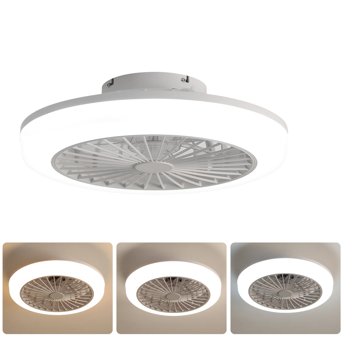 18-Inch Bladeless Enclosed Ceiling Fan With Light Remote