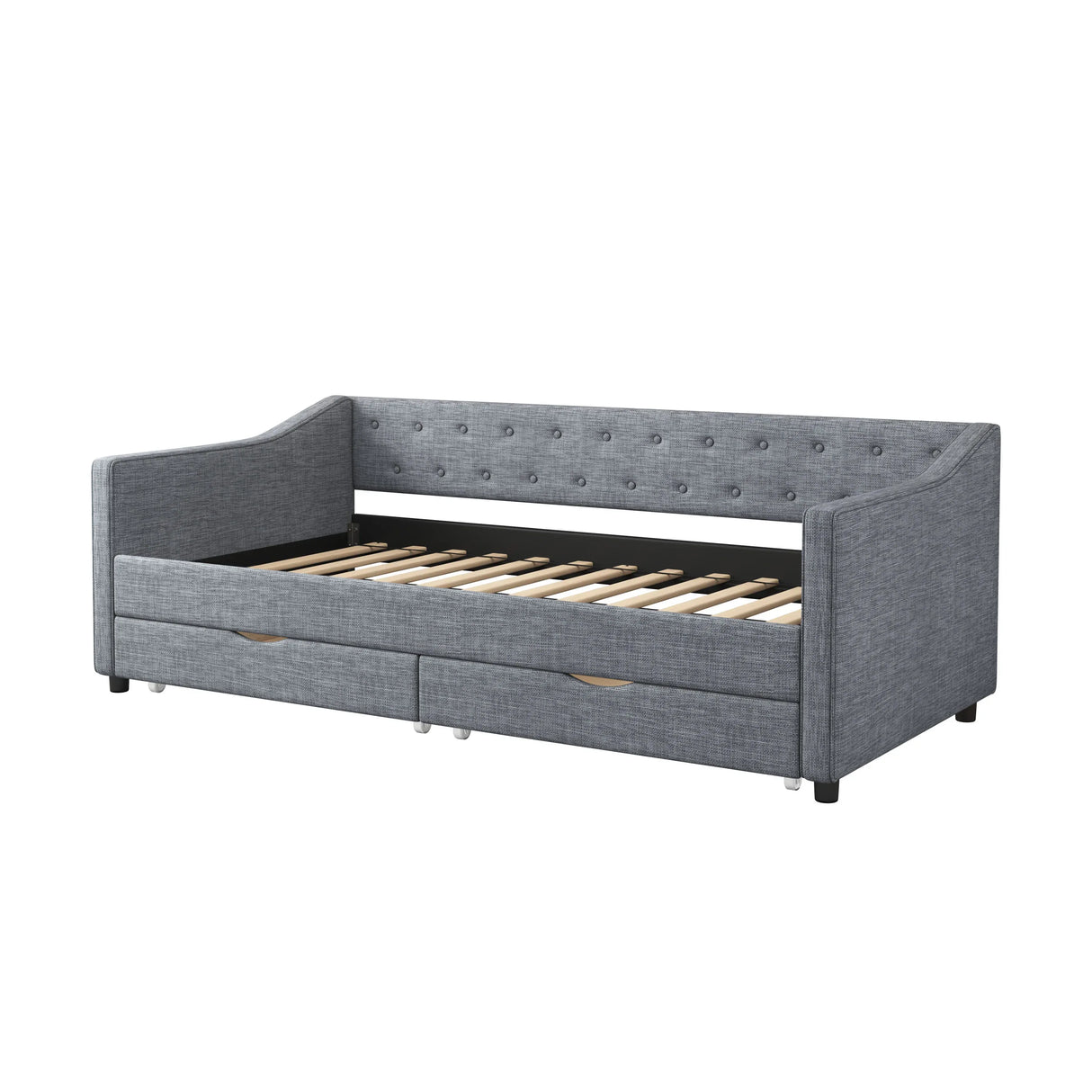 Twin Upholstered Linen Daybed With Storage Drawers - Omega Lifestyles