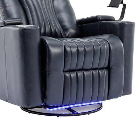 Power Swivel Blue PU Leather Recliner Chair With Tray Table - Omega Lifestyles