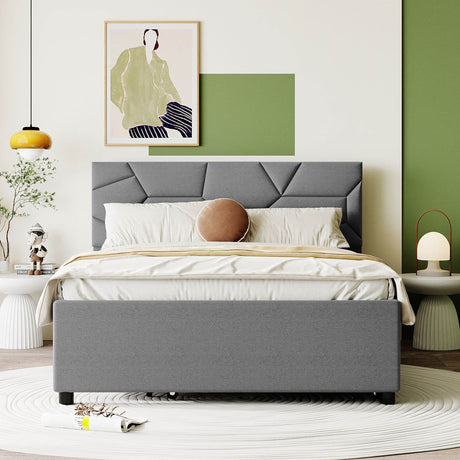 Full Upholstered Platform Bed With Twin Trundle - Omega Lifestyles