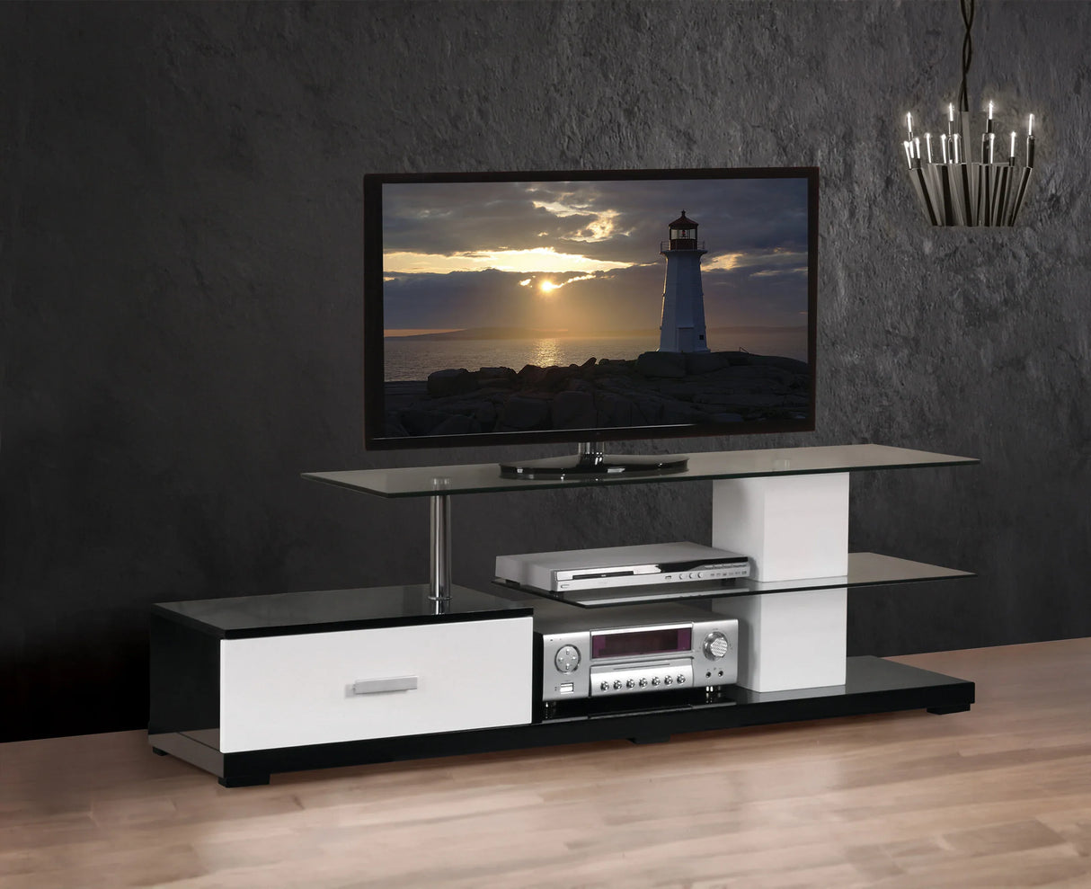 Ivana White Black Finish Rectangular TV Stand With Storage - Omega Lifestyles