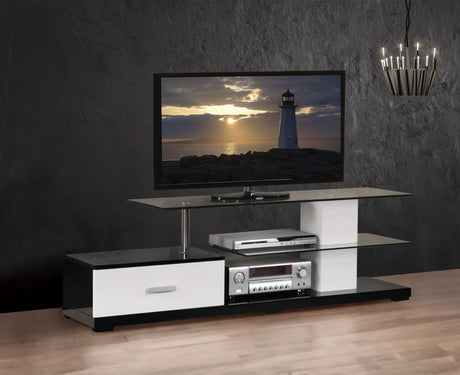 Ivana White Black Finish Rectangular TV Stand With Storage - Omega Lifestyles