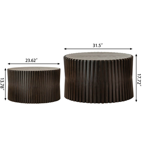 2-Piece Vintage Solid Wood Round Coffee Table Set - Sleep Galleria