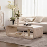 Modern Racetrack-Shaped Light Wood Coffee Table