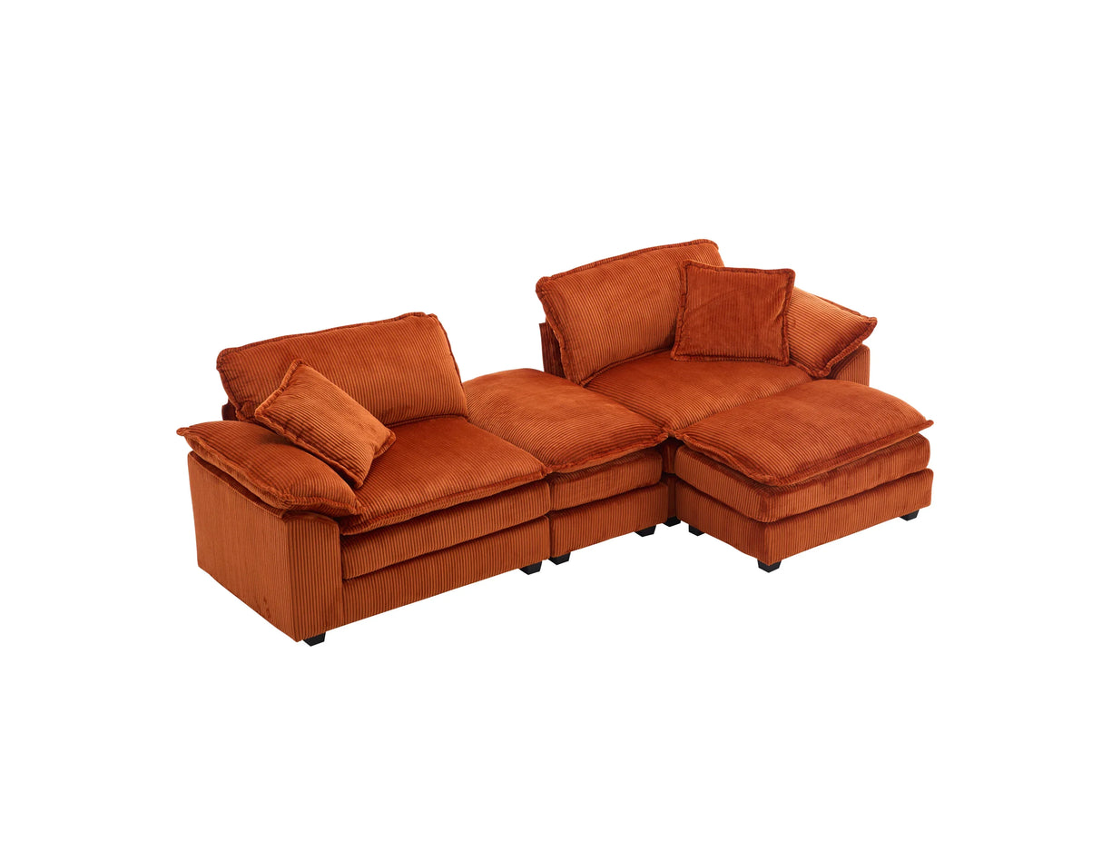Corduroy 2-Seat Sofa With Pillows And Ottomans - Omega Lifestyles
