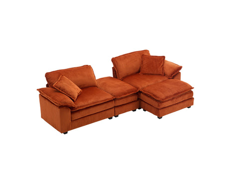 Corduroy 2-Seat Sofa With Pillows And Ottomans - Omega Lifestyles
