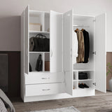 White Engineered Wood 4-Door Wardrobe Armoire - Omega Lifestyles