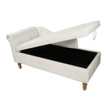 Beige Velvet Classic Storage Chaise Lounge Chair - Omega Lifestyles